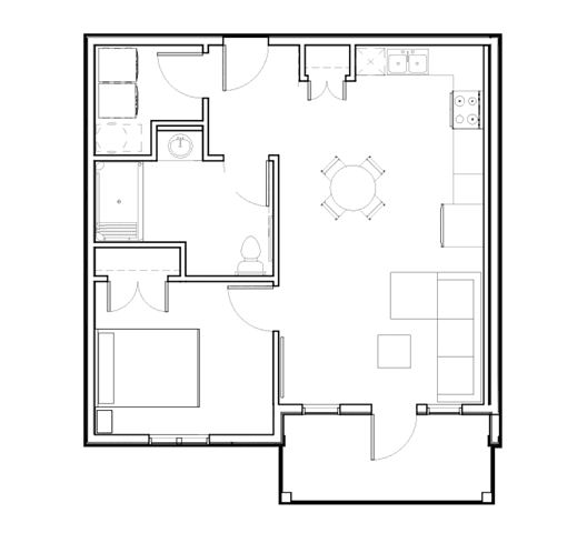 a floor plan of a small apartment with a bedroom and a living room