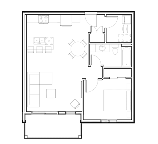 a floor plan of a small apartment with a bedroom and a living room
