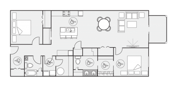 the floor plan of a small apartment with a living room and a dining room