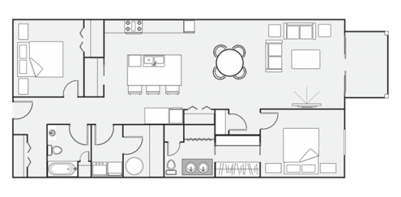 a floor plan of a house with a bedroom and a living room