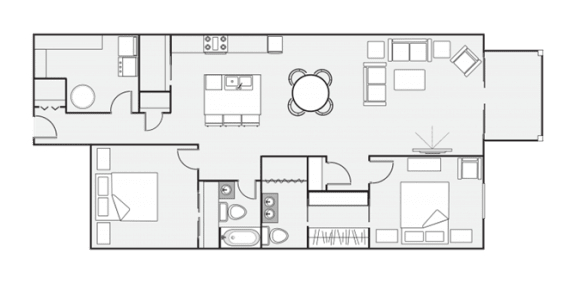 the floor plan of a small apartment with a bedroom and a living room