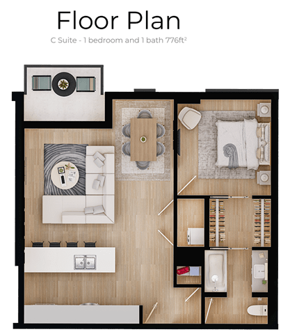 a floor plan of a house with a bedroom and a living room