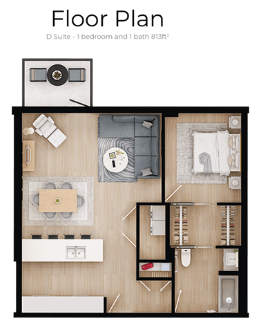 a floor plan of a house with a bedroom and a bathroom
