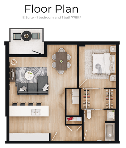 a floor plan of a house with a bedroom and a living room