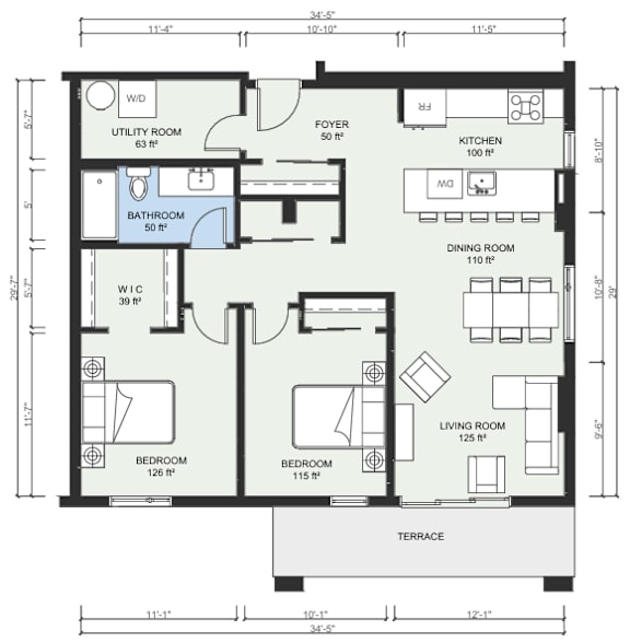 A floor plan of a house with a living room, dining room, kitchen, and multiple bedrooms.