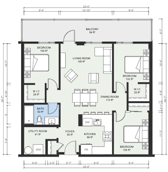 A floor plan of a house with labeled rooms and dimensions.
