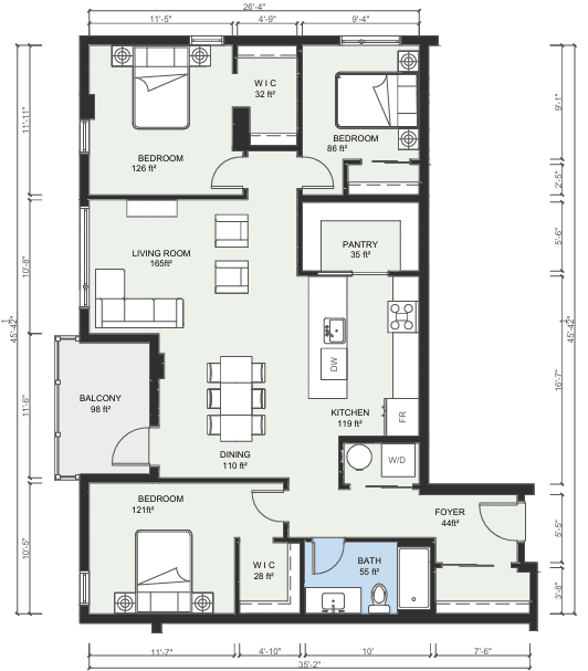 A floor plan of a two-story house with labeled rooms and dimensions.