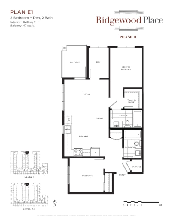 2 Bedroom 2 Bath + Den Plan E1
