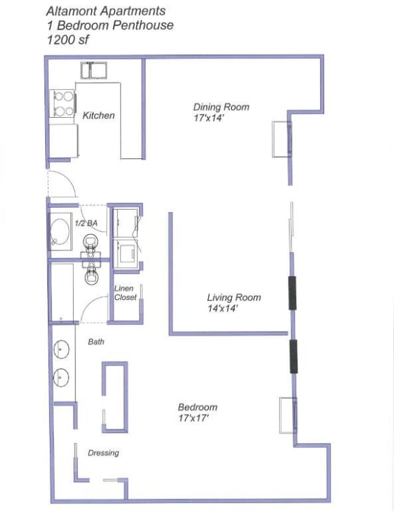 Penthouse Floor Plan at Altamont Apartments, Rohnert Park, 94928