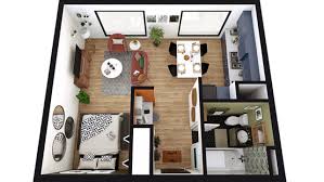 a bedroom floor plan with a bathroom and a living room