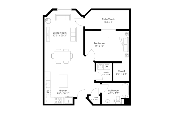 Floor Plan  a floor plan of a 1 bedroom floor plan
