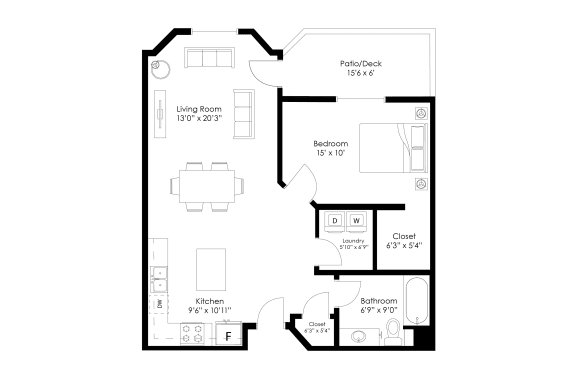 Floor Plan  a floor plan of a 1 bedroom floor plan