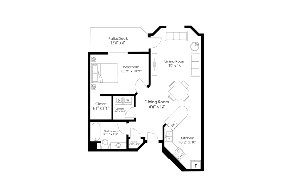 a floor plan of a bedroom floor plan with an open floor plan