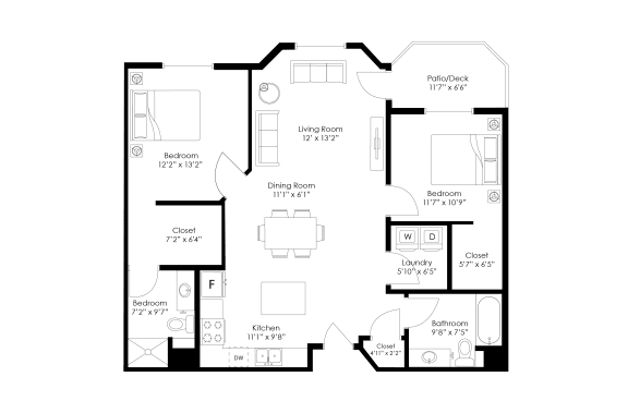 Floor Plan  a floor plan of a 1 bedroom floor plan