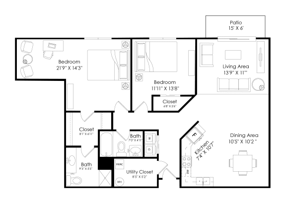 a floor plan of a living room and a bedroom