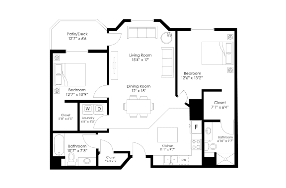 a floor plan of a unit with a bedroom and a living room