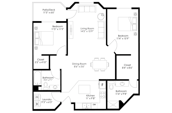 a floor plan of a bedroom floor plan with a bathroom and a living room