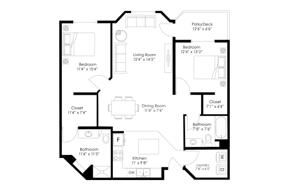 a floor plan of a bedroom floor plan with an open floor plan