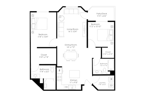 a floor plan of a 1 bedroom floor plan