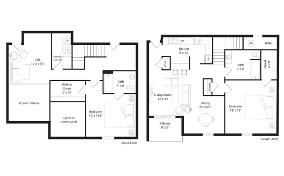 two floor plan layouts of a house with different floors