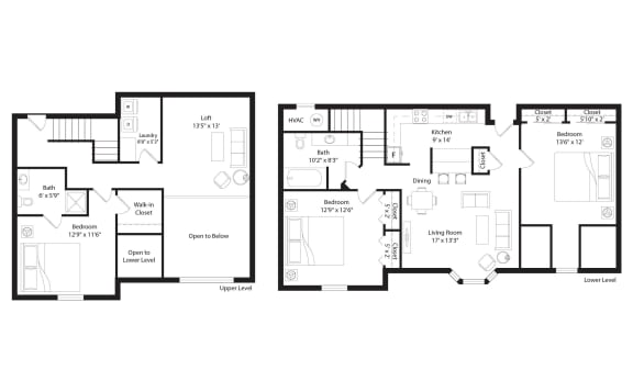 two floor plan of a house with different floors and different bedrooms