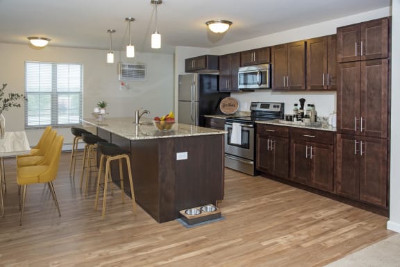 Spacious kitchen with a large kitchen island for casual dining or entertaining.
