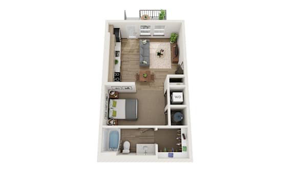 Floor Plan  Studio Apartment 595 Sq Ft - Railway Flats, Loveland, CO