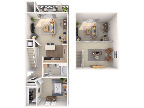 a stylized floor plan of a two bedroom apartment