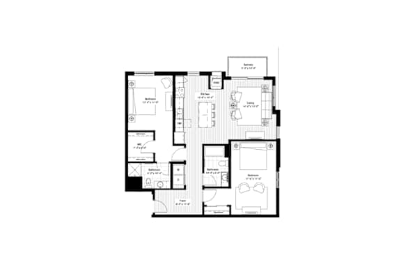 A black and white floor plan of an apartment.