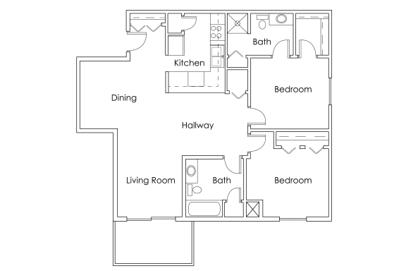 Floor Plan  Monticello Village MN 2 Bedroom 2 Apartment