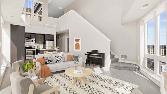 a living room with a couch and a table