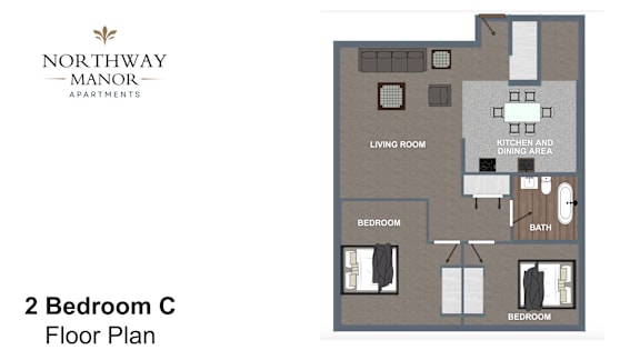 A floor plan for a 2 Bedroom C apartment at Northway Manor Apartments.