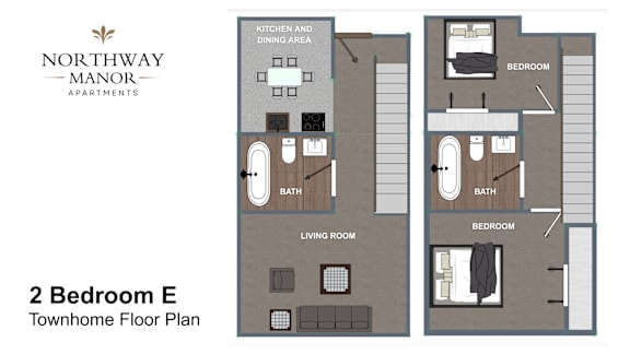 A floor plan for a 2 Bedroom Townhome from Northway Manor Apartments.