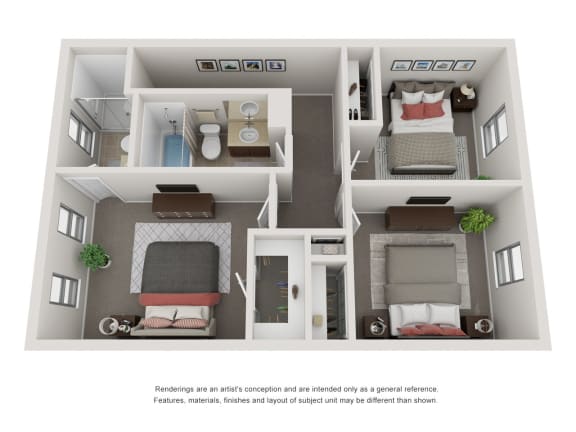 a 3d floor plan of a 1 bedroom apartment