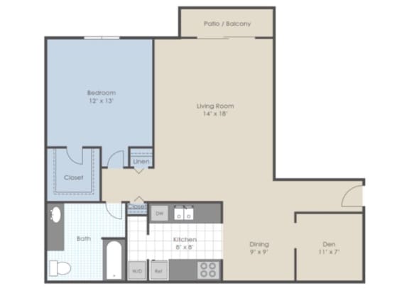 blueprint of a 1 bedroom apartment