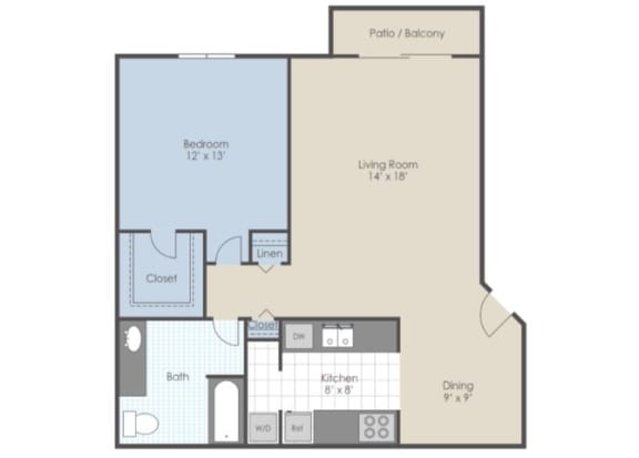 a floor plan of a 1 bedroom apartment