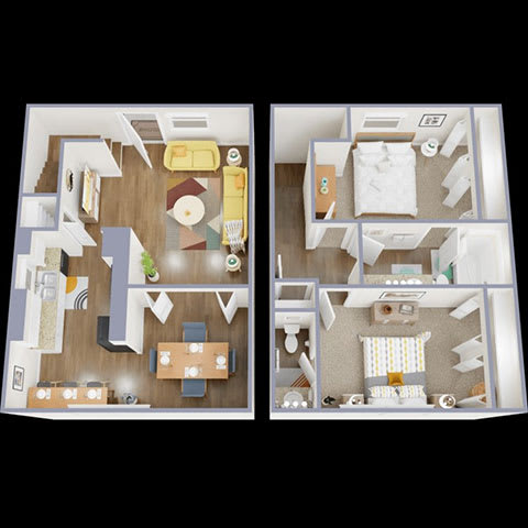 Floor Plan  2B  TH Floor Plan at La Bella Apartments, Fort Worth, TX