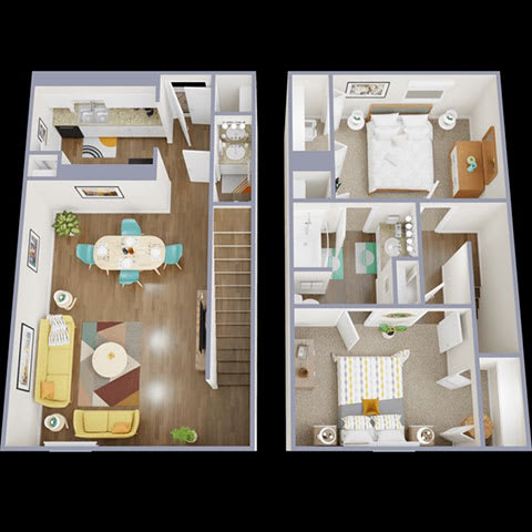 2B  TH Floor Plan at La Bella Apartments, Fort Worth