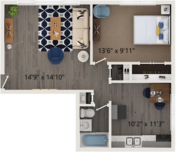 Floor Plan  The Lincoln Floor Plan at Hanover Park Blu Apartments, Hanover Park