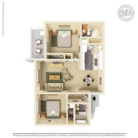 2 bedroom 2 bath Floor Plan at Clayton Creek Apartments, Concord