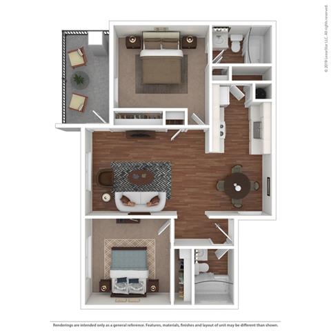 2 Bed 2 Bath Floor Plan at Clayton Creek Apartments, Concord, 94521