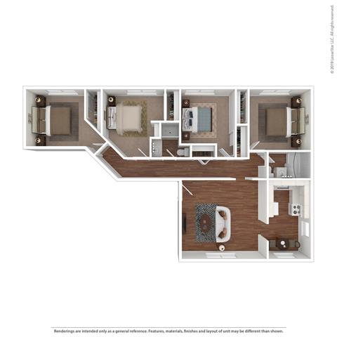 4 bed floor plan at Parkside Apartments, Davis, 95616