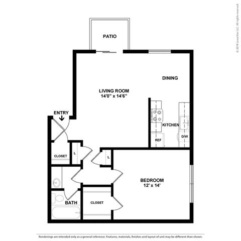 1 bedroom 2d Floor Plan at Fairmont Apartments, Pacifica, CA, 94044