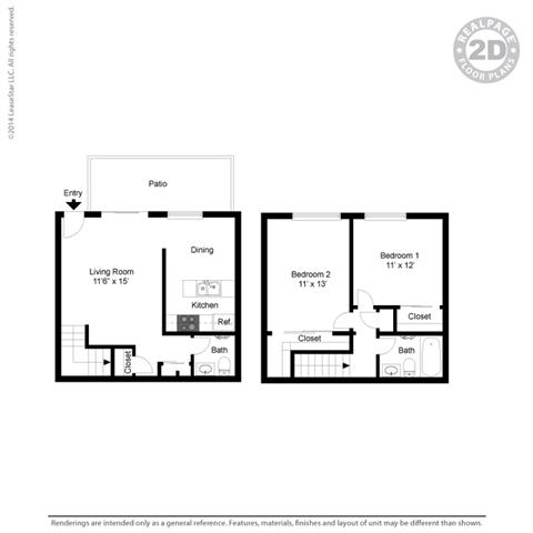 Floor Plan  2 bed layout at Fairmont Apartments, Pacifica, CA