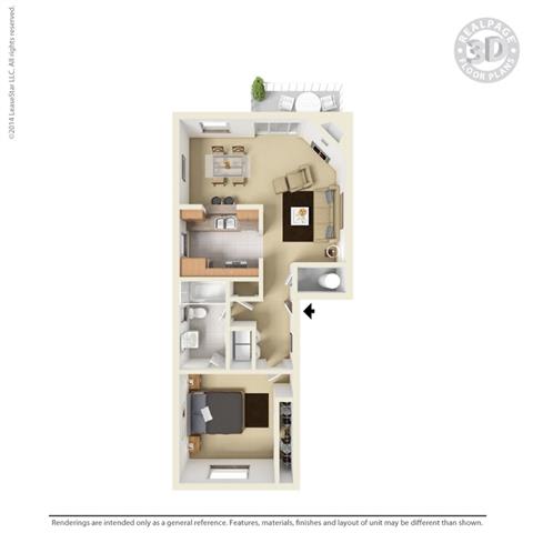 1 bedroom floor plan at Cypress Landing, Salinas, California