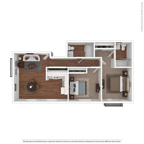 Two Bedroom Two Bath Floor Plan at Cypress Landing, California, 93907