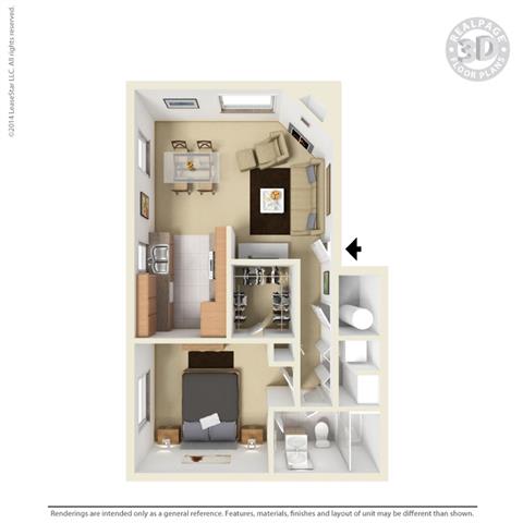 1 Bedroom 1 Bathroom Floor Plan at Cypress Landing, California, 93907