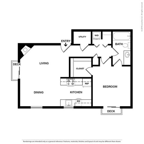 1 Bedroom 1 Bath Floor Plan at Cypress Landing, California