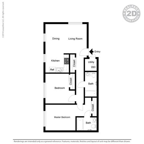 2 bed 2d layout at Cypress Landing, Salinas, California
