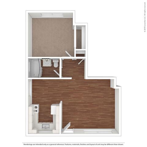 1 Bed 1 Bath Floor Plan 1 Bed 1 Bath Floor Plan at Colonial Garden Apartments, San Mateo, CA